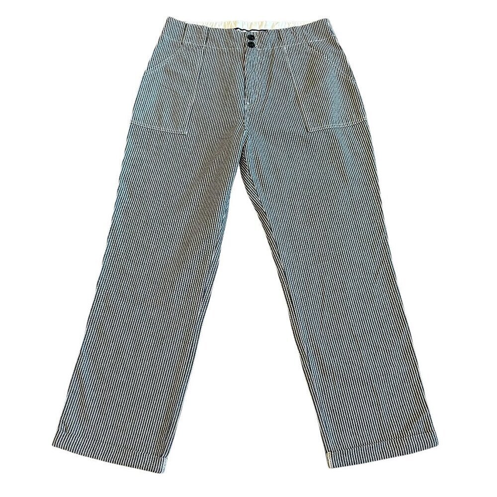 Leon & Harper Navy White Stripe Pants Trousers 100% Cotton Size 42 XL NWOT